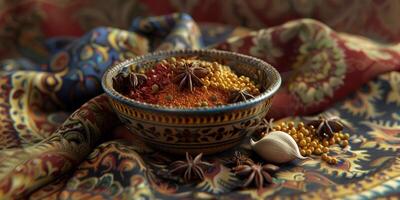 Ceramic bowl with mixed spices photo