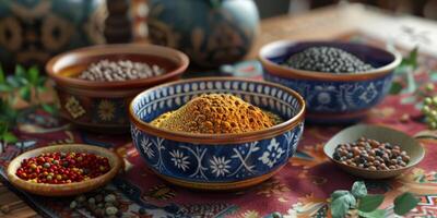 Ceramic bowl with mixed spices photo