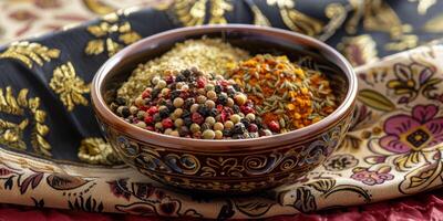 Ceramic bowl with mixed spices photo