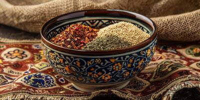 Ceramic bowl with mixed spices photo