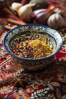 Ceramic bowl with mixed spices photo
