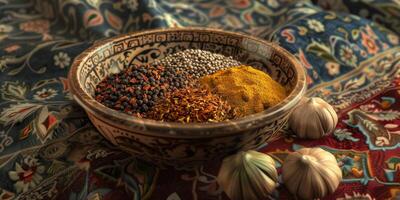 Ceramic bowl with mixed spices photo