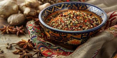 Ceramic bowl with mixed spices photo