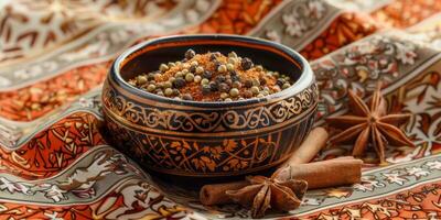 Ceramic bowl with mixed spices photo