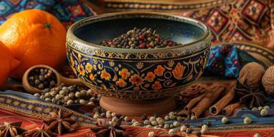 Ceramic bowl with mixed spices photo