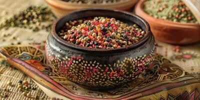 Ceramic bowl with mixed spices photo