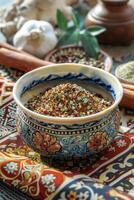 Ceramic bowl with mixed spices photo