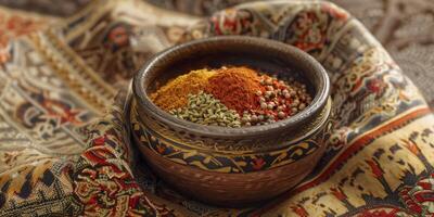 Ceramic bowl with mixed spices photo