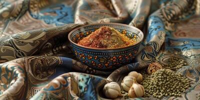 Ceramic bowl with mixed spices photo