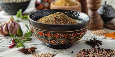 Ceramic bowl with mixed spices photo