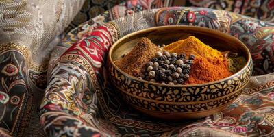 Ceramic bowl with mixed spices photo