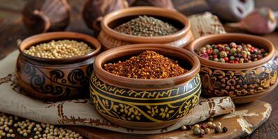 Ceramic bowl with mixed spices photo