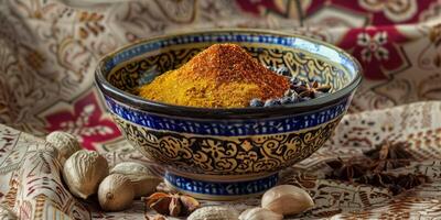 Ceramic bowl with mixed spices photo