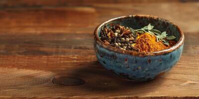 Ceramic bowl with mixed spices photo