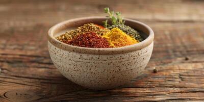 Ceramic bowl with mixed spices photo