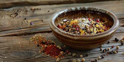 Ceramic bowl with mixed spices photo