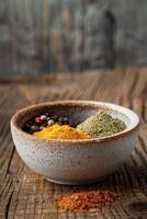 Ceramic bowl with mixed spices photo