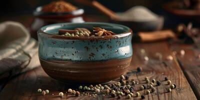 Ceramic bowl with mixed spices photo