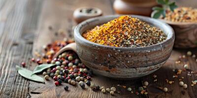 Ceramic bowl with mixed spices photo