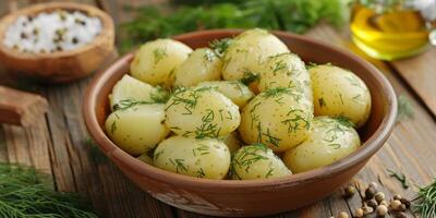 boiled potatoes with herbs photo