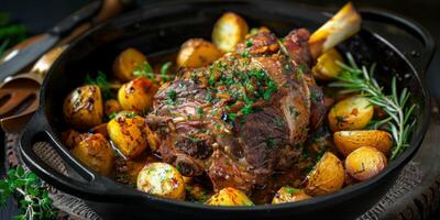 meat with potatoes and herbs photo