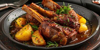 meat with potatoes and herbs photo