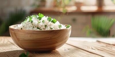boiled rice with herbs photo