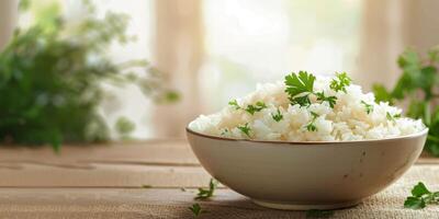 boiled rice with herbs photo