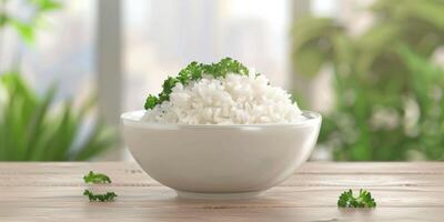 boiled rice with herbs photo