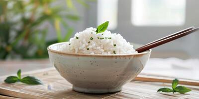 boiled rice with herbs photo