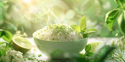 boiled rice with herbs photo