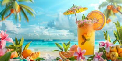 exotic fruit cocktails on the beach photo