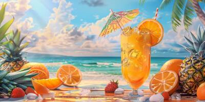 exotic fruit cocktails on the beach photo