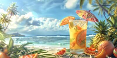 exotic fruit cocktails on the beach photo