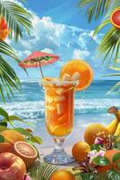 exotic fruit cocktails on the beach photo
