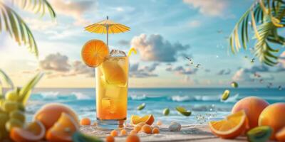 exotic fruit cocktails on the beach photo