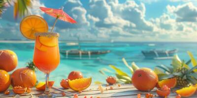 exotic fruit cocktails on the beach photo