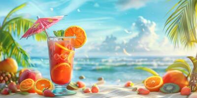 exotic fruit cocktails on the beach photo