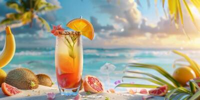 exotic fruit cocktails on the beach photo