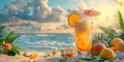 exotic fruit cocktails on the beach photo