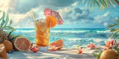 exotic fruit cocktails on the beach photo