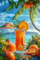 exotic fruit cocktails on the beach photo