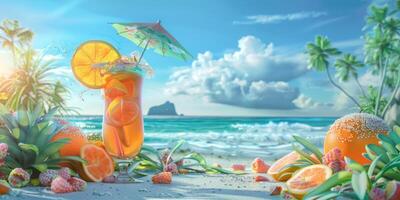 exotic fruit cocktails on the beach photo