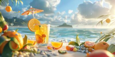 exotic fruit cocktails on the beach photo