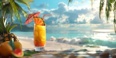 exotic fruit cocktails on the beach photo