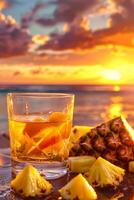 exotic fruit cocktails on the beach photo