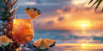 exotic fruit cocktails on the beach photo