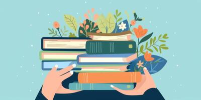 children holding books in their hands back to school photo