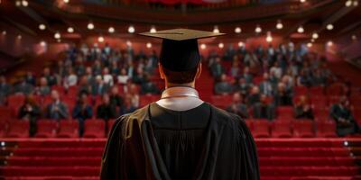 Back view image of graduate student in graduation cap photo