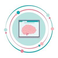 Artificial Intelligence brain displayed on a computer laptop screen icon vector